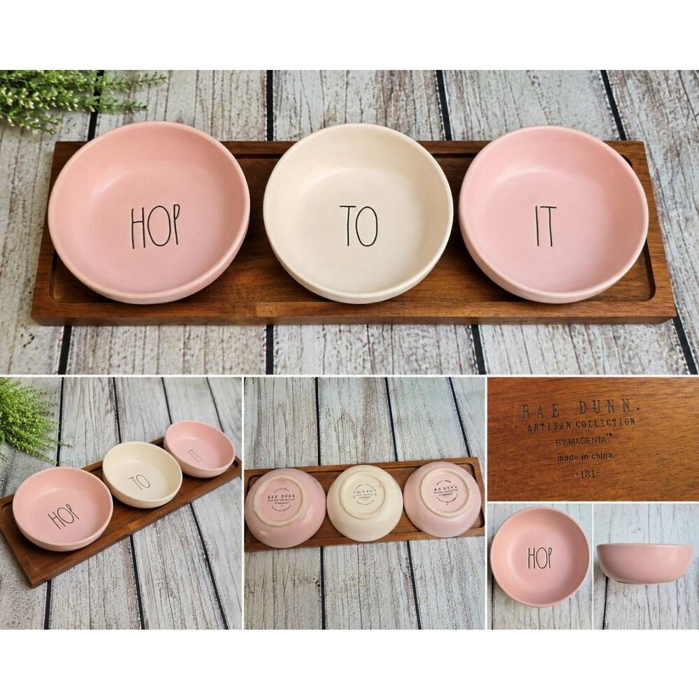 Rae Dunn Hop To It Easter Bowl Tray Set Pink Ceramic